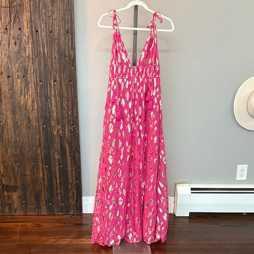 NWT Pink & Gold Metallic Maxi Dress